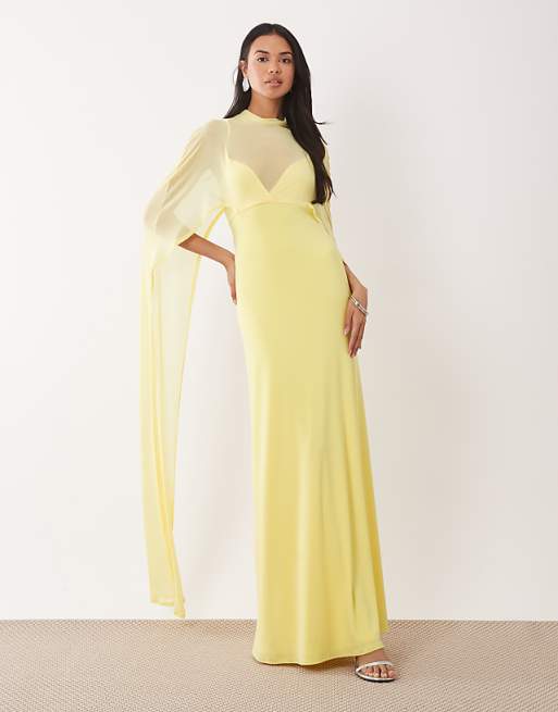 ASOS DESIGN exaggerated cape maxi dress in lemon