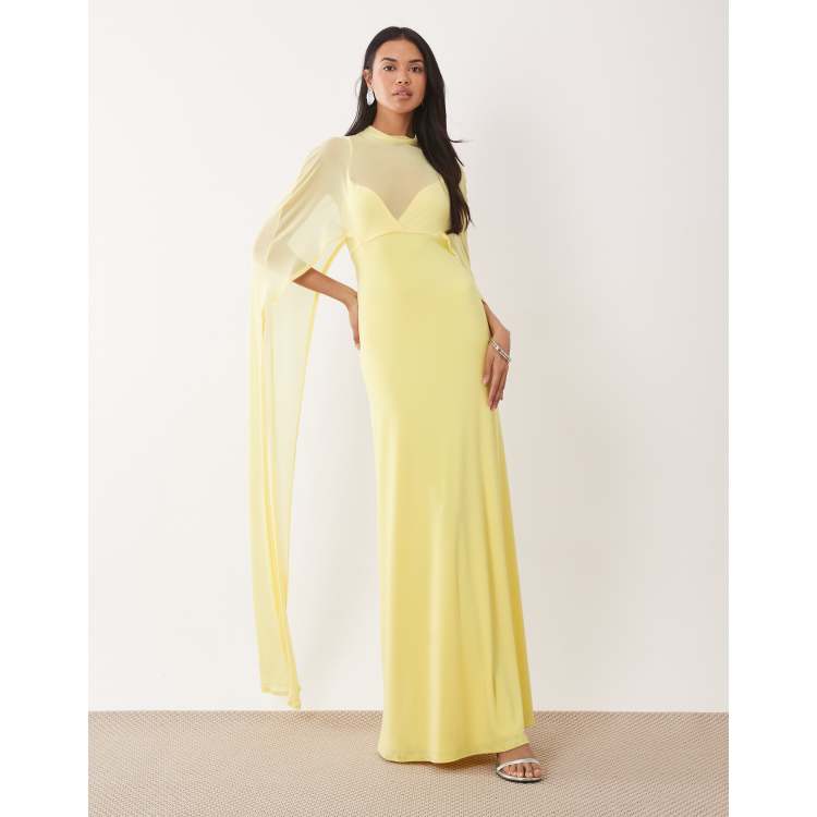 ASOS DESIGN exaggerated cape maxi dress in lemon | ASOS