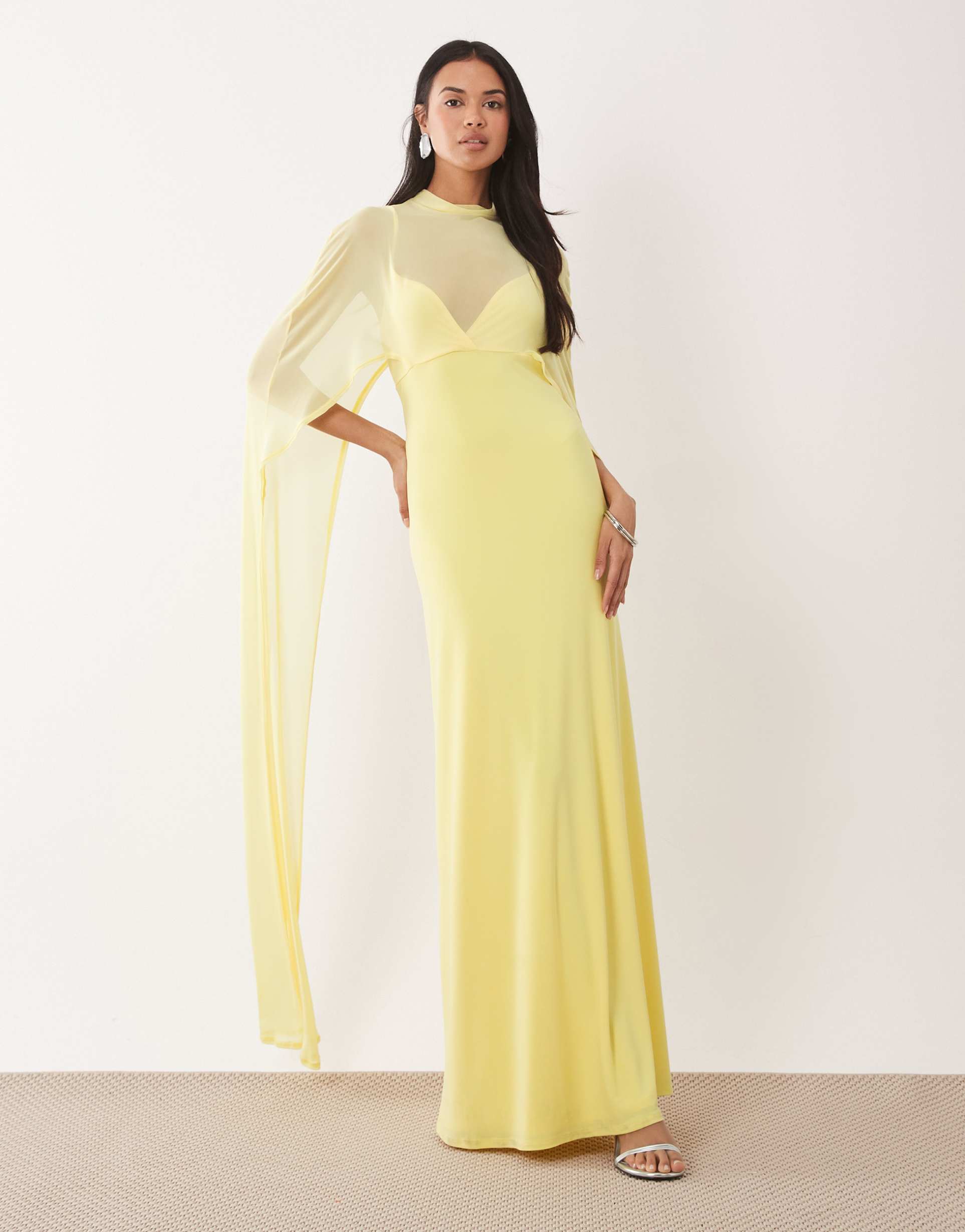 asos design exaggerated cape maxi dress in lemon