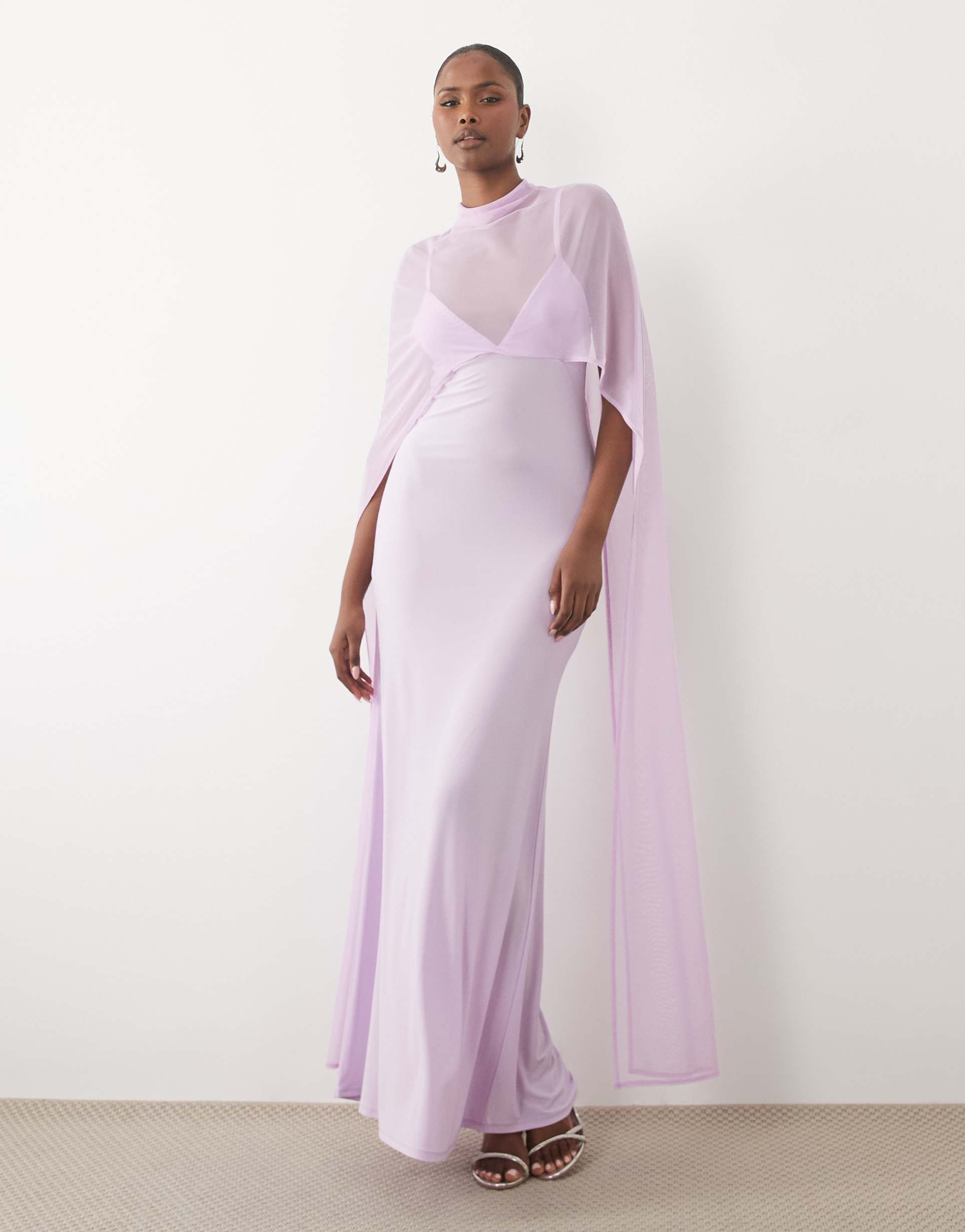 asos design exaggerated cape maxi dress in lilac
