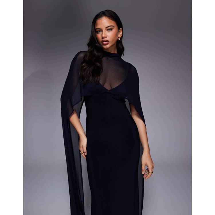 asos design exaggerated cape maxi dress in burgundy ASOS DESIGN funnel neck satin maxi dress with exaggerated sleeves in red  Masa:32 Zbritje: 34,99