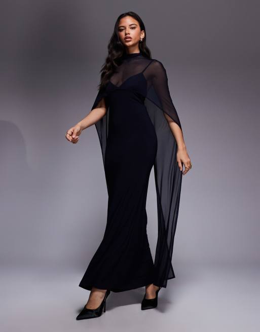 ASOS DESIGN exaggerated cape maxi dress in navy