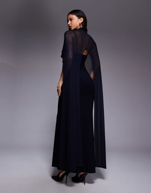 ASOS DESIGN exaggerated cape maxi dress in navy