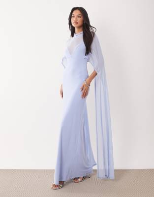 Asos Design Exaggerated Cape Maxi Dress In Blue