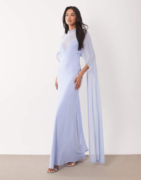 ASOS DESIGN exaggerated cape maxi dress in pale blue - view 1