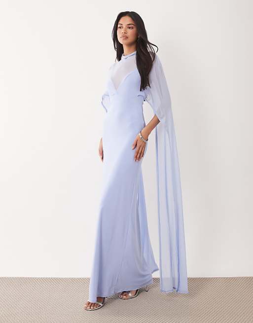 ASOS DESIGN exaggerated cape maxi dress in pale blue