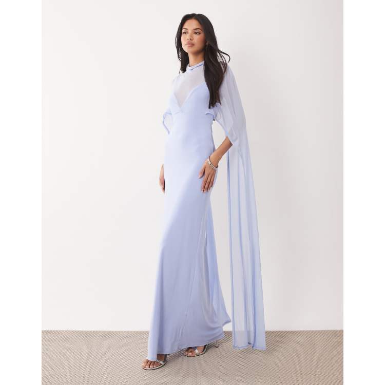 ASOS DESIGN exaggerated cape maxi dress in pale blue | ASOS