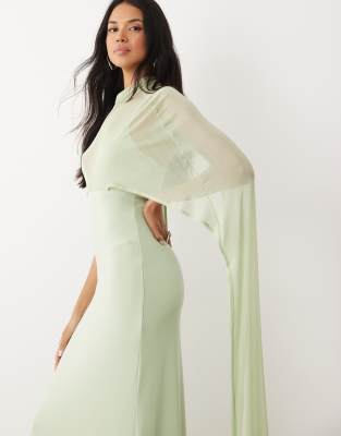 ASOS DESIGN exaggerated cape maxi dress in sage green