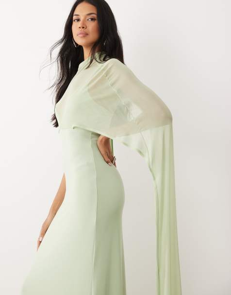 ASOS DESIGN exaggerated cape maxi dress in sage green - view 1