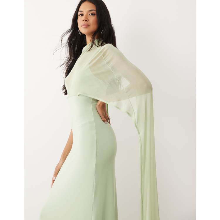 asos design cape detail pleated maxi dress in green ASOS DESIGN Curve pleated chiffon twist front maxi dress in apple green