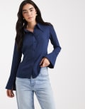 [ASOS DESIGN] ASOS DESIGN exaggerated collar and cuff shirt in navy 14 Navy