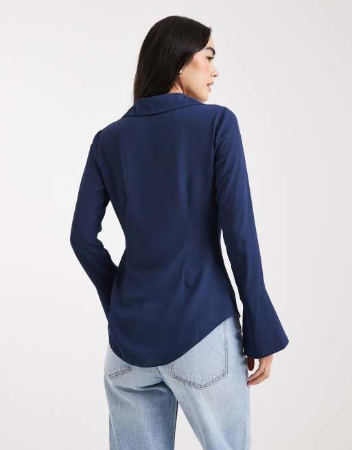 ASOS DESIGN exaggerated collar and cuff shirt in navy