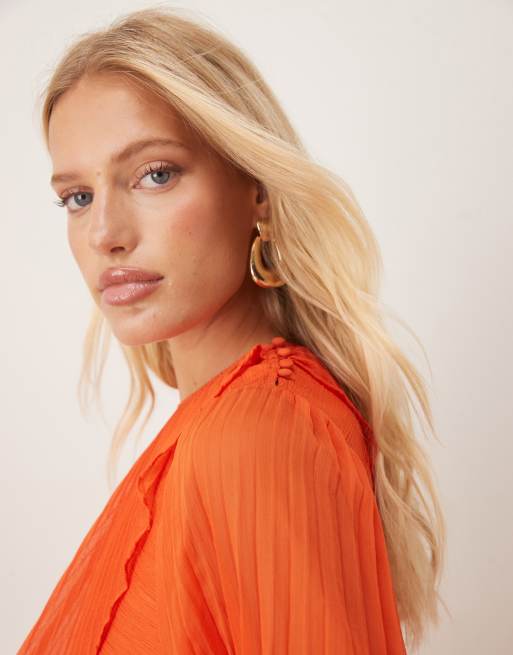 ASOS DESIGN exaggerated pleated sleeve bias maxi dress in orange