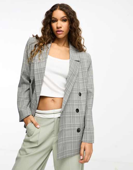 ASOS DESIGN exaggerated shoulder boxy blazer in mono plaid