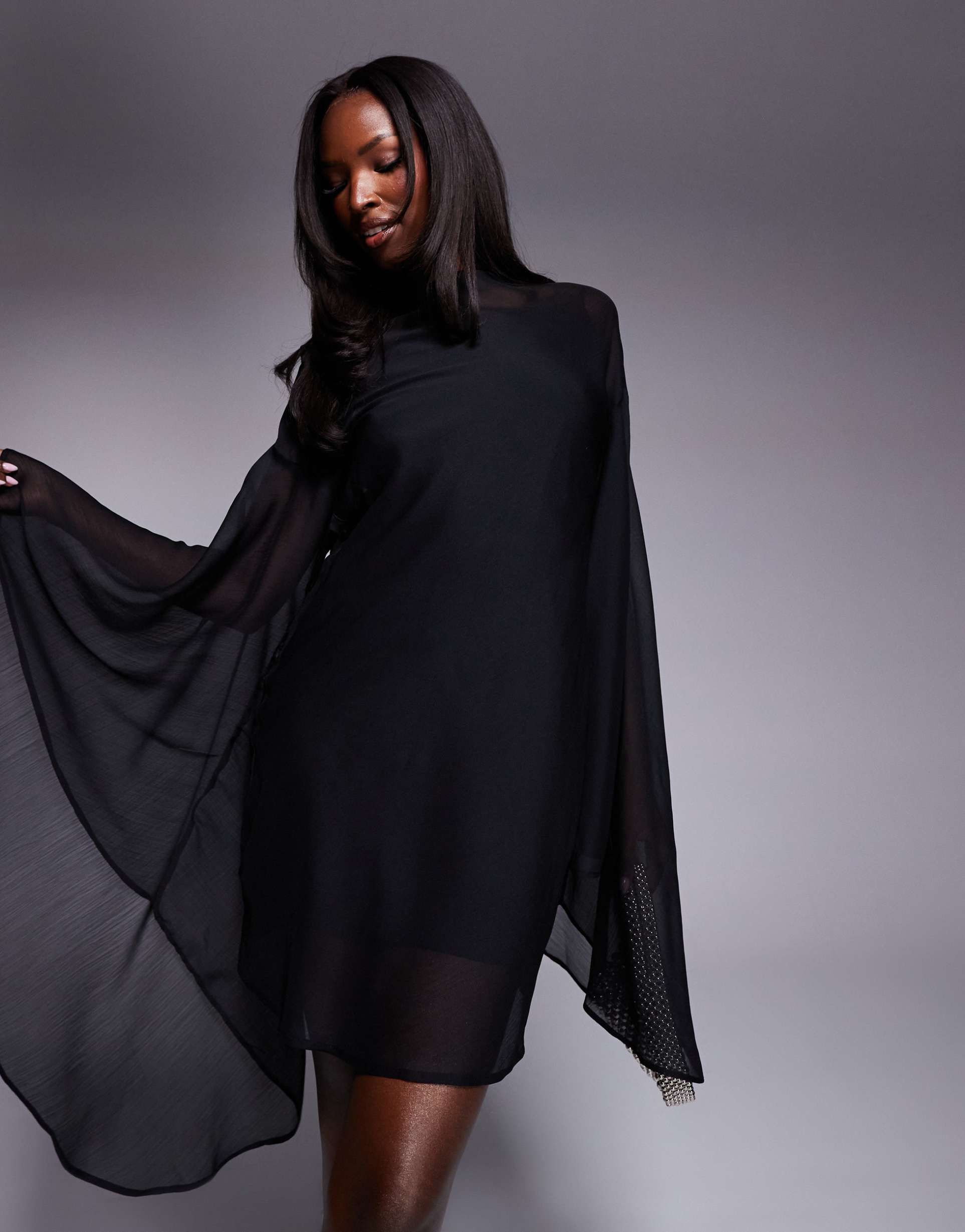 asos design exaggerated sleeve mini dress in black