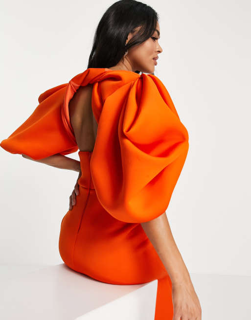 ASOS DESIGN exaggerated sleeve open back maxi dress with sweep hem in orange