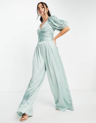 green satin jumpsuit