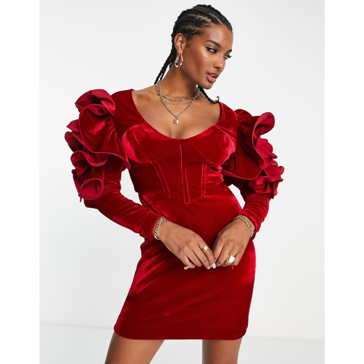 Asos burgundy outlet velvet dress