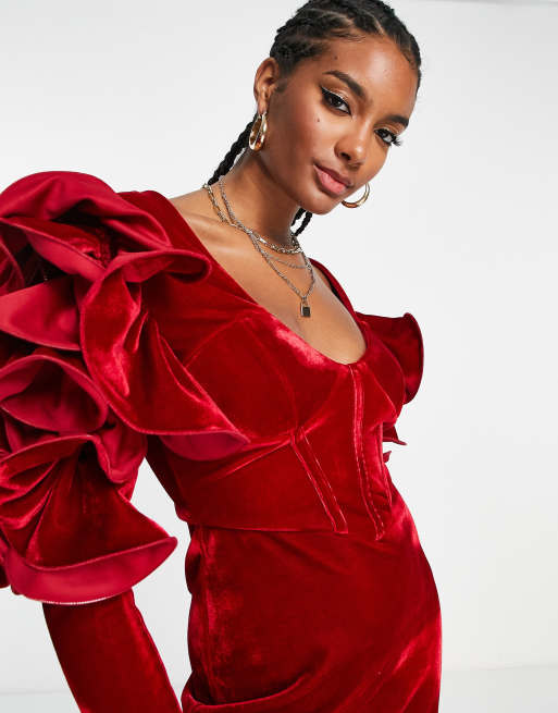 Asos red hot sale velvet dress