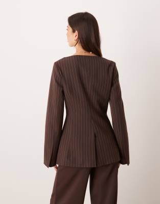 Asos Design Exaggerated Square Neck Blazer In Brown