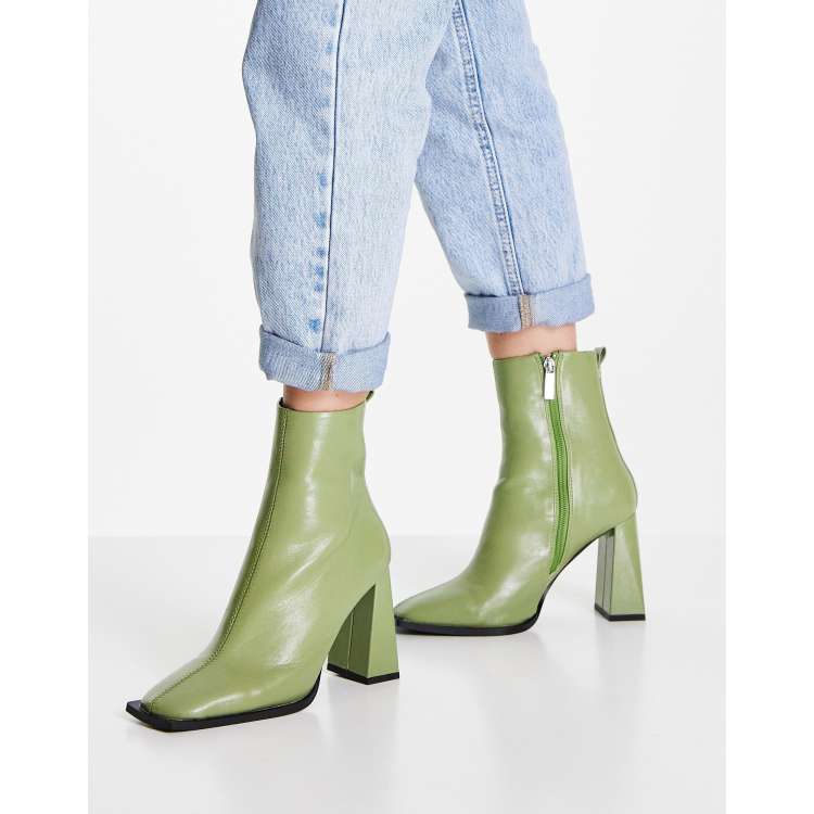 Green block outlet heel boots