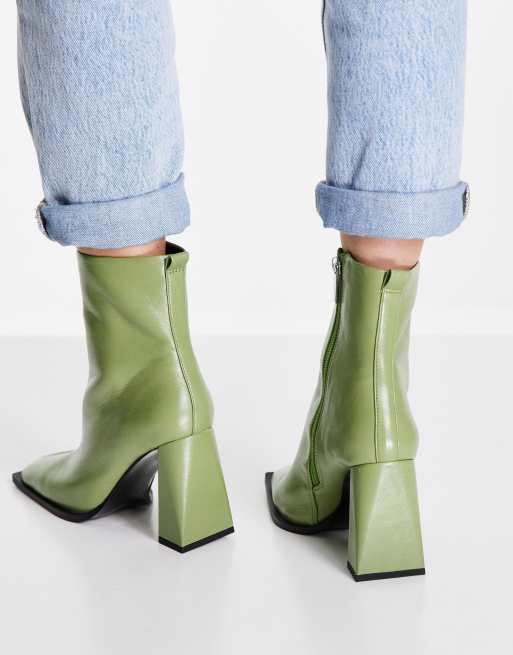 Green leather ankle on sale boots