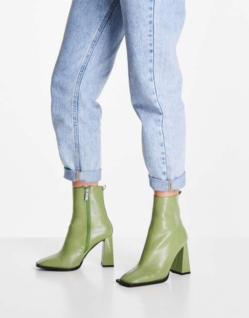 ASOS DESIGN Excel high heeled ankle boots in green