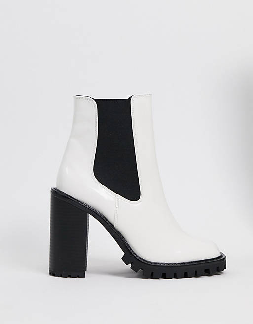 ASOS DESIGN Expect high heeled chunky chelsea boots in white | ASOS