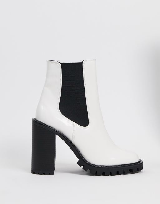 ASOS DESIGN Expect high heeled chunky chelsea boots in white