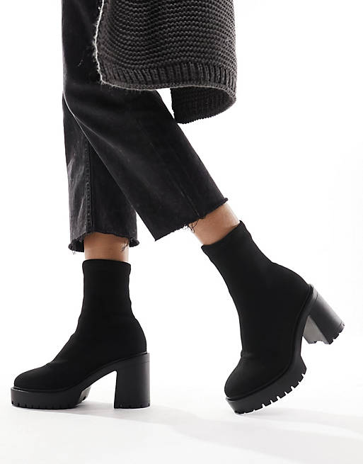 ASOS DESIGN Explore chunky heeled sock boots in black | ASOS