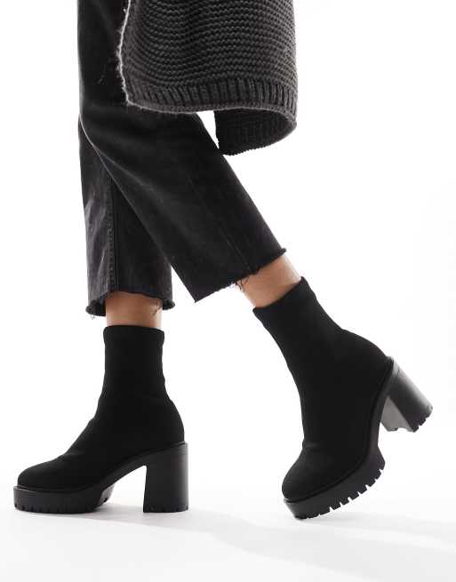 ASOS DESIGN Explore chunky heeled sock boots in black ASOS