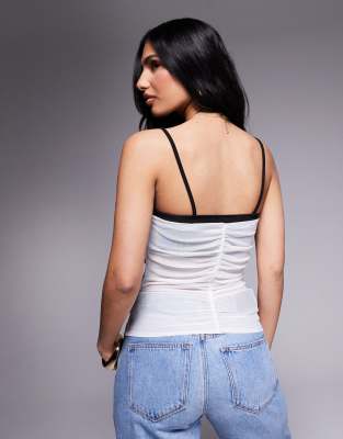 ASOS DESIGN EXPOSED BRA DETAIL TOP WITH MESH RUCHING 