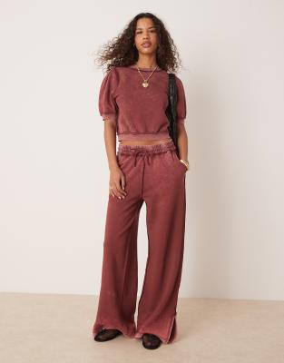 Asos Design Exposed Seam Brushback Short Sleeve Sweat Tee In Red