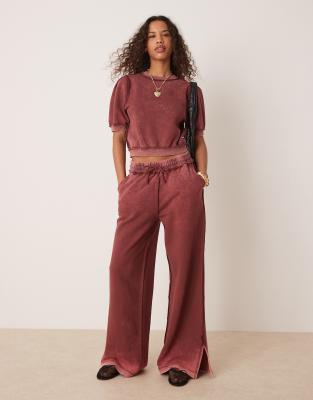 Asos Design Exposed Seam Brushback Sweatpants In Red