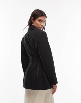 Asos Design Exposed Seam Nipped Blazer With Shoulder Pads In Multi