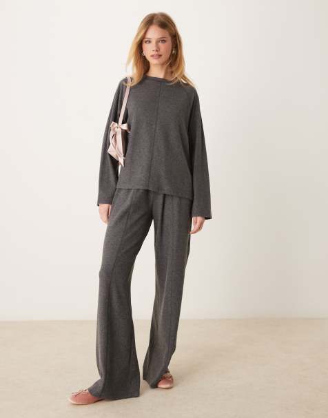 ASOS DESIGN exposed seam oversized supersoft top & trouser co ord in dark grey marl - view 1