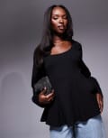 [ASOS DESIGN] ASOS DESIGN exposed seam peplum top in black XS BLACK