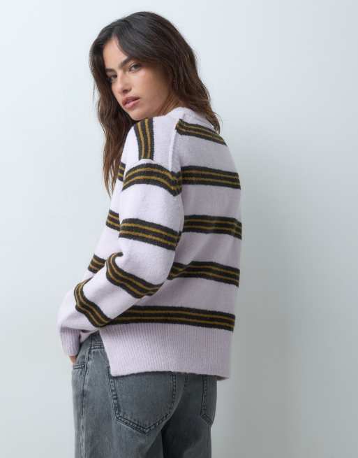 ASOS DESIGN exposed seam relaxed jumper in lilac stripe, 2 of 5