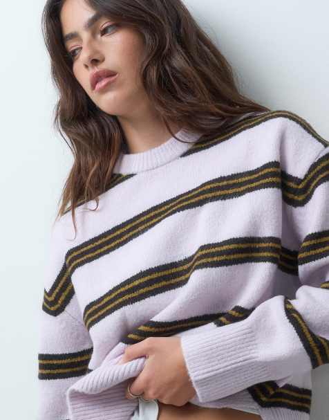 ASOS DESIGN exposed seam relaxed sweater in lilac stripe - view 1