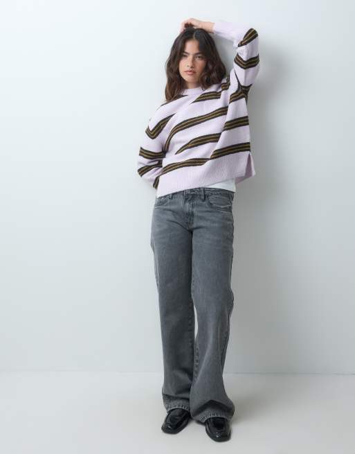 ASOS DESIGN exposed seam relaxed sweater in lilac stripe, 3 of 5