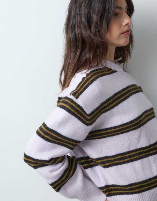 ASOS DESIGN exposed seam relaxed sweater in lilac stripe, 4 of 5