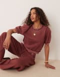 [ASOS DESIGN] ASOS DESIGN exposed seam short sleeve sweat tee in washed burgundy (part of a set)-Red XS Washed Burgundy