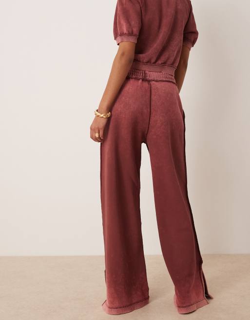ASOS DESIGN exposed seam sweatpants in washed burgundy - part of a set, 2 of 5