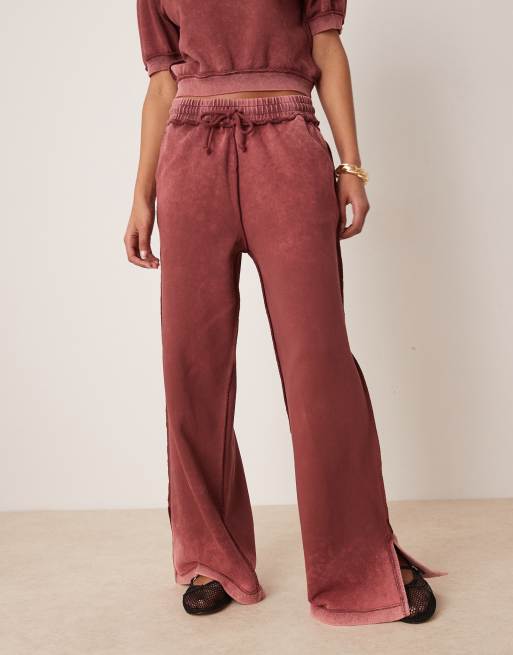 ASOS DESIGN exposed seam sweatpants in washed burgundy - part of a set, 4 of 5