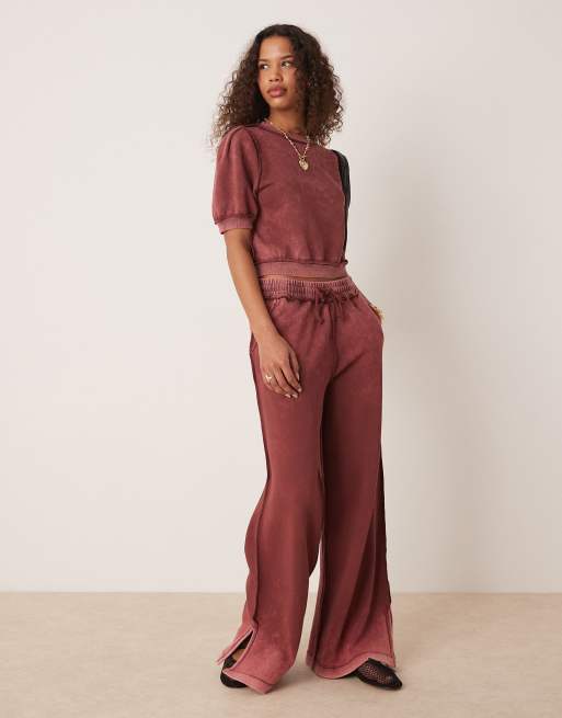 ASOS DESIGN exposed seam sweatpants in washed burgundy - part of a set, 5 of 5