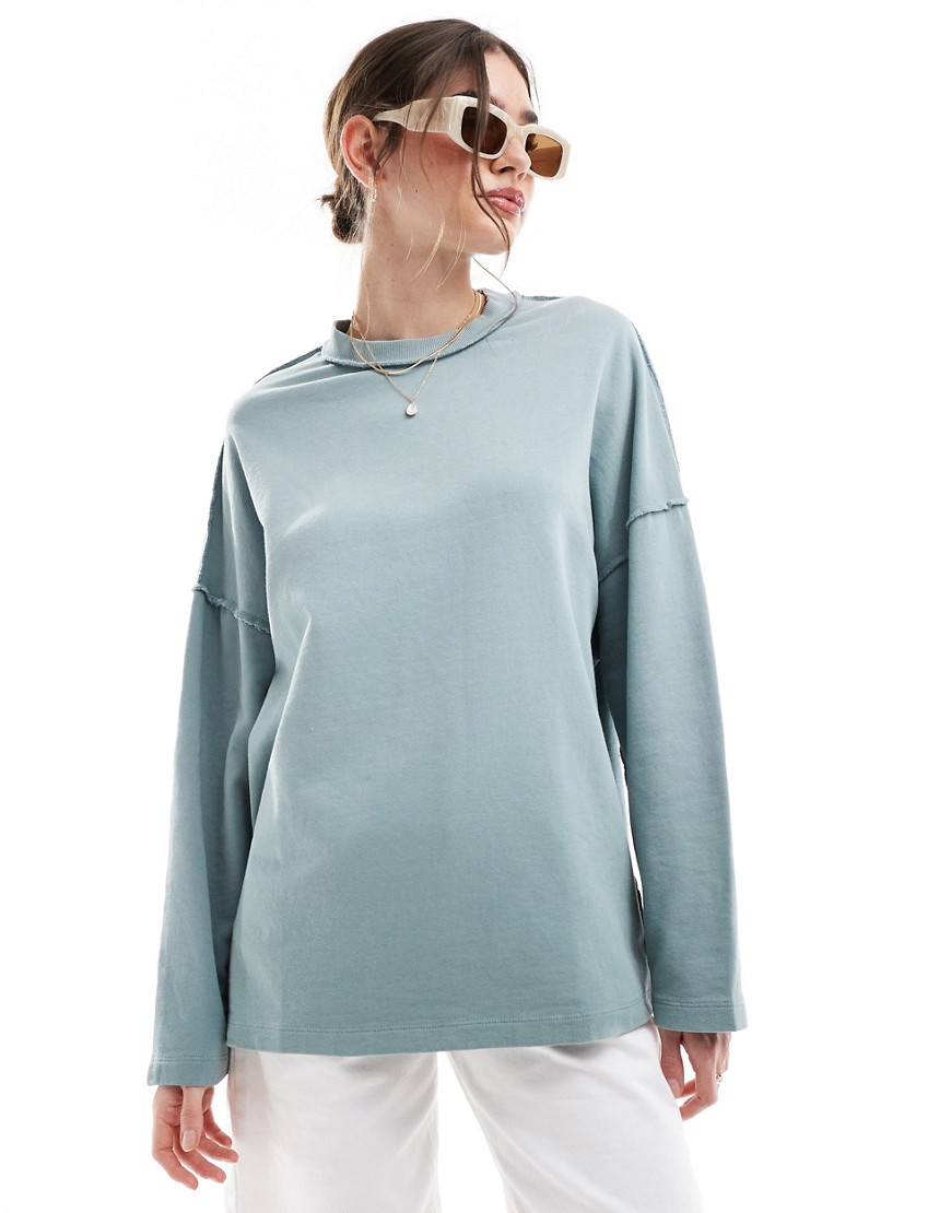 Asos Design Exposed Seams Sweatshirt In Slate Gray Ombre