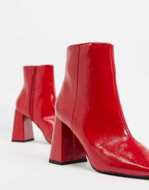 ASOS DESIGN Express heeled ankle boots in red patent | ASOS