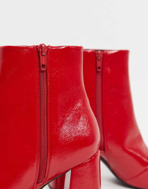 ASOS DESIGN Express heeled ankle boots in red patent | ASOS