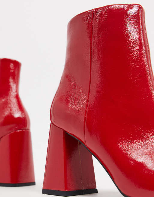 ASOS Design Heeled Boots in Red Patent Faux Leather