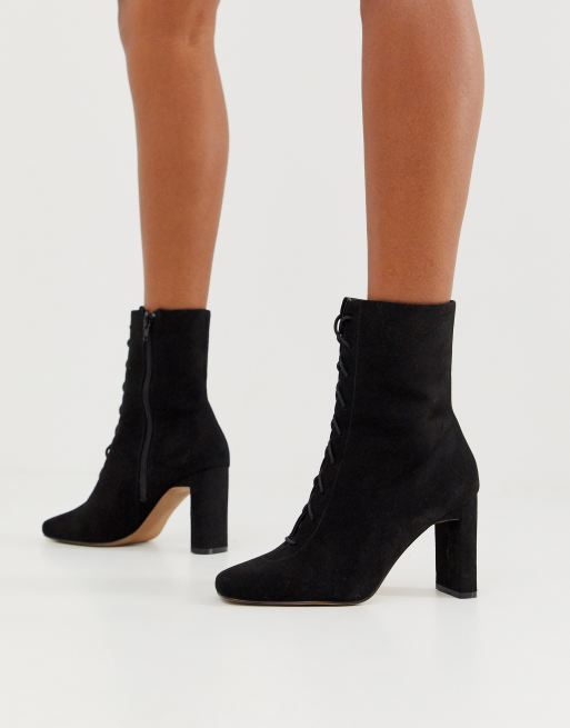 asos design cali premium leather heeled knee boots